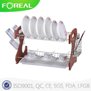 Z Shape Metal Dish Drainer with Wooden Plate